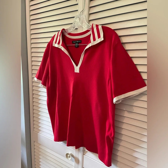Vintage Designers Originals Women’s Size 1X Polo Style Collar White Striped Red - Picture 6 of 12